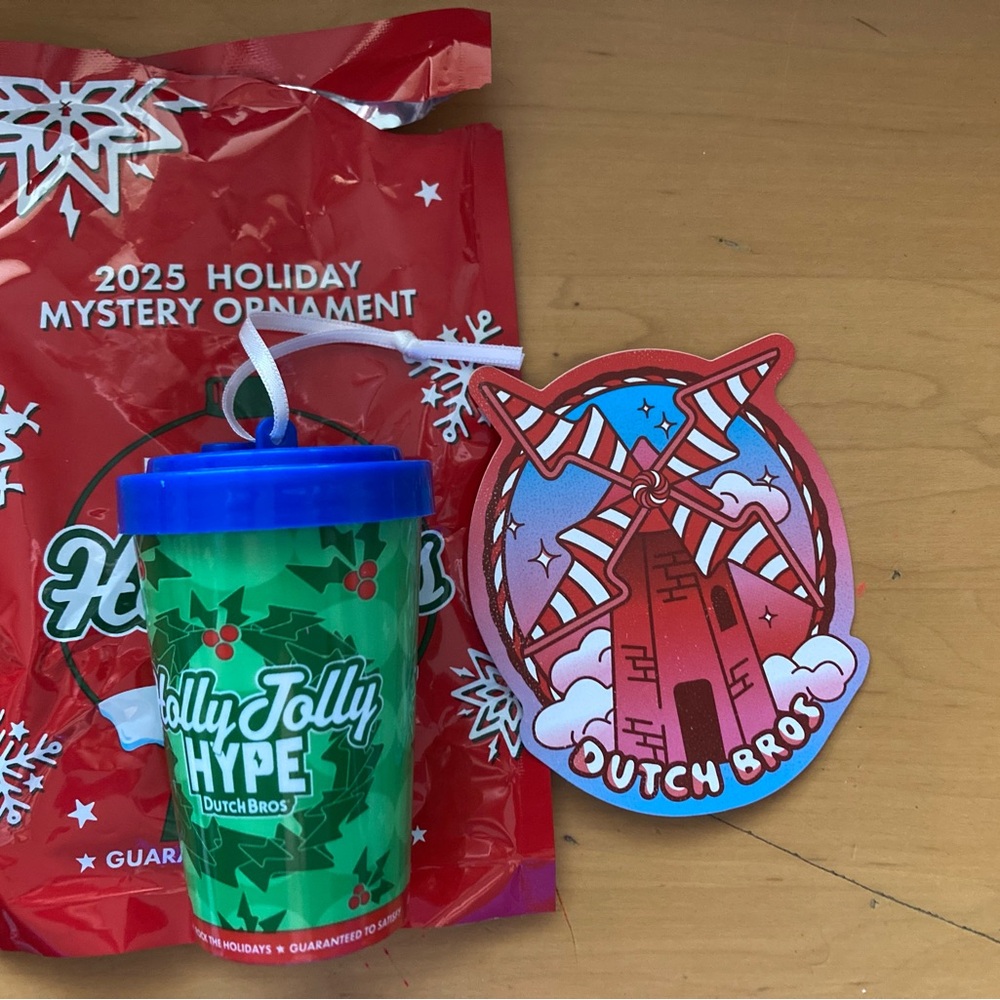Dutch Bros 2025 Christmas Ornament Holly Jolly Hype Sticker Bundle